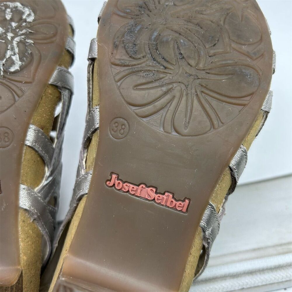 Josef Seibel Silver Leather Slingback Sandals Size 38 (US 7-7.5) Open Toe Casual - Picture 11 of 13